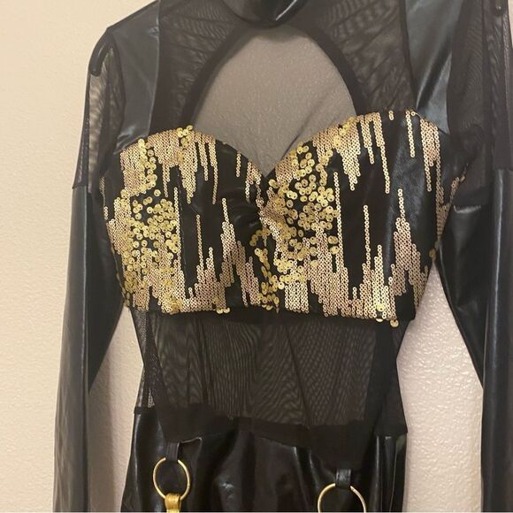 Kelle dance jazz acro costume leotard gold sequin JAGGED SPIRIT 5172 SA adult - Picture 6 of 11